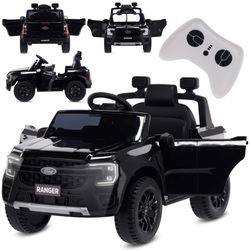 Ford elbil för barn mellan 3 och 6 år, motoreffekt 30 W, fjärrkontroll, fjädring, strålkastare, MP3-spelare (Svart)