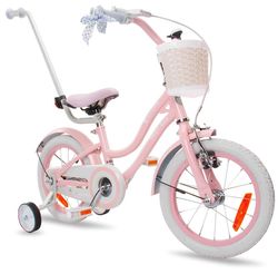 sun baby HEART BIKE Børnecykel 14 tommer - Kurv, Håndtag, Støttehjul - Silver Moon Pink
