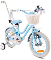 sun baby HEART BIKE Børnecykel 14 tommer - Kurv, Håndtag, Støttehjul - Silver Moon, Lyseblå