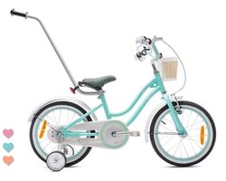 sun baby HEART BIKE Børnecykel 16 tommer - Kurv, Håndtag, Støttehjul - Silver Moon Mint