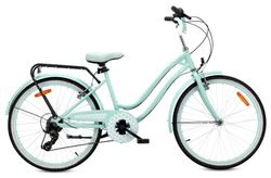Heart Bike Flickcykel för en flicka 24 tum, 8 till 12 år, Mint, Barncykel med 7-växlad, pakethållare, stänkskärmar i metall, V-broms, kedjeskydd