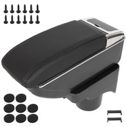 VW Golf V 03-09 armstöd med förvaringsfack SVART ECO-LÄDER + monteringssats