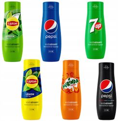 Sæt med 6 Lipton SodaStream-koncentrater: Citron+Grøn+Pepsi+Mirinda+7UP+PepsiMAX