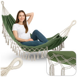 Boho havehængekøje Brasiliansk macrame to-personers grøn stor liggestol xxl