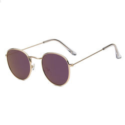 Runde solbriller retro gull lilla glass + senil streng