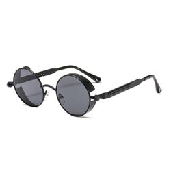 Black Round Metal Solbriller Dark Glass + Senile String