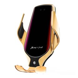 Smart trådløs mobil oplader med mobilholder til bil - guld