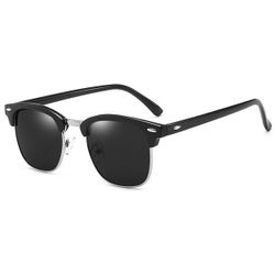 Matte svarte solbriller Clubmaster Silver Black Glass + Senile ledning