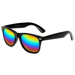 Black Wayfarer solbriller Rainbow Color Mirror Glass + Senile String