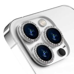 iPhone 14 Pro/Pro Max objektivdeksel Bling Diamond Silver