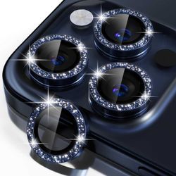 iPhone 15 Pro/Pro Max Lens Cover Bling Glitter Blue