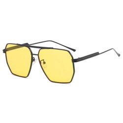 Moderne Pilot Aviator Solbriller Svart Gult Glass