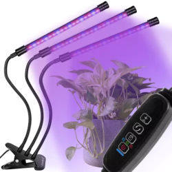LED Plantebelysning - Trippel Plantelampe Full Spektrum med Klemme