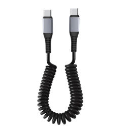 Utdragbar Laderkabel USB-C til USB-C Spiralkabel 66W, Hvit