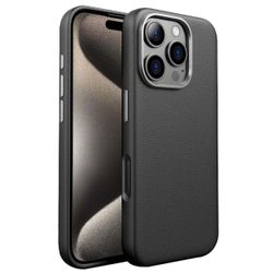 Tynt TPU-deksel med lærfinish til iPhone 15 Pro – Svart