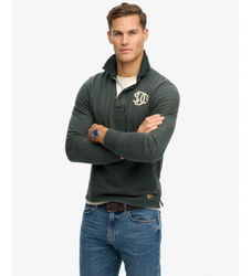 Superdrytil mænd. M2014011A Vintage Athletic Rugby grøn polo shirt (M), Casual, Bomuld, Lange ærmer