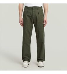 G-Startil mænd. D26126-D752-B575 Plisserede chinos Afslappede grønne bukser (34/36), Casual, Bomuld
