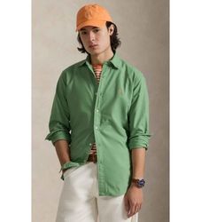 Polo Ralph Laurentil mænd. 710805564070 Skræddersyet oxfordskjorte i grøn beklædning (M), Casual, Bomuld, Klassisk, Lange ærmer