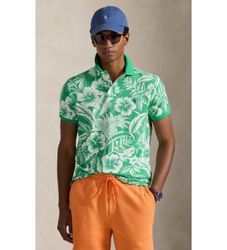 Polo Ralph Laurentil mænd. 710B13529001 Poloshirt i tropisk piqué Custom Slim Fit grøn (L), Casual, Bomuld, Korte ærmer
