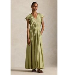 Polo Ralph Laurentil kvinder. 211A96358001 Kjole i crepe med grønne snore (40), Casual, Party, Viscose, Uden ærmer/stropper