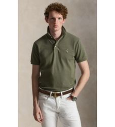 Polo Ralph Laurentil mænd. 710941439509 Mørkegrøn polo i elastisk piqué med Custom Slim Fit-pasform (L), Casual, Bomuld, Korte ærmer