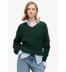 Superdrytil kvinder. W6110588A Oversize kabelstrikket sweater i grøn (S/M), Casual, Bomuld