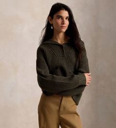 Polo Ralph Laurentil kvinder. 211B17758001 Sweater i uld og bomuld med knaplukning olivengrøn (L), Casual, Lange ærmer