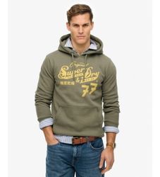 Superdrytil mænd. M2014353A Leather & Boot Co Script hættetrøje mørk kaki (L), Casual, Grøn, Bomuld