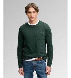 Superdrytil mænd. M6010964A Langærmet T-shirt med grøn lomme (XXL), Casual, Bomuld, Lange ærmer