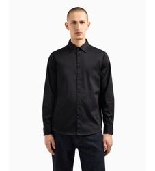 A|X Armani Exchangetil mænd. XM000339AF10192UC001 Langærmet skjorte i sort bomuldssatin med stretch (XS), Casual, Lange ærmer