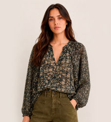 BA&SHtil kvinder. 1H26KROS Grøn Kross-bluse (38), Casual, Viscose, Blomstret, Lange ærmer