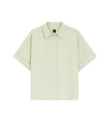 BOSStil kvinder. 50559261 Bisenas grønne skjorte (40), Casual, Linned, Korte ærmer