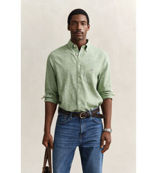 Ganttil mænd. 3250082 Grøn skjorte i hørblanding (XXL), Casual, Linned, Lange ærmer