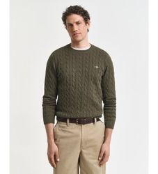 Ganttil mænd. 8050601 Sweater med rund hals og snoninger i grøn bomuld (S), Casual