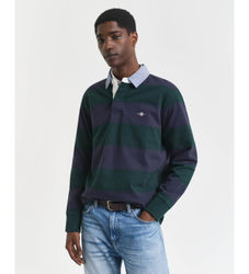 Ganttil mænd. 2004083 Poloshirt med stribet mønster og krave i chambray (L), Casual, Grøn, Bomuld, Lange ærmer