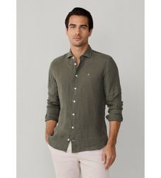 Hackett Londontil mænd. HM3010636 ESS GMD grøn hørskjorte (L), Casual, Linned, Lange ærmer