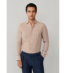 Hackett Londontil mænd. HM3010636 Hørskjorte i indfarvet hør med skræddersyet pasform beige (XL), Casual, Linned, Lange ærmer