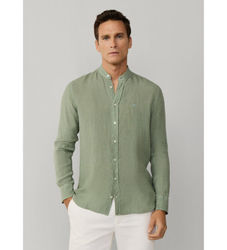Hackett Londontil mænd. HM3010632 Skræddersyet skjorte i hør, grøn (M), Casual, Linned, Lange ærmer