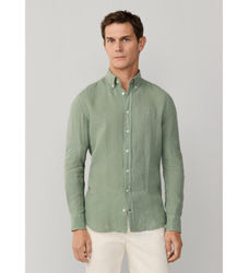 Hackett Londontil mænd. HM3010635 Skræddersyet skjorte i hør, grøn (L), Casual, Linned, Lange ærmer