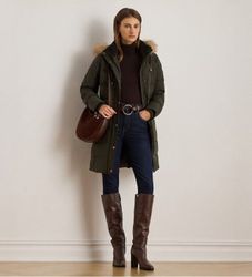 Lauren Ralph Laurentil kvinder. 297957509006 Grøn frakke med faux-besætning (L), Casual, Polyester