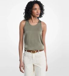Michael Korstil kvinder. MT640TXAYJ Grøn satin tanktop (S), Casual, Uden ærmer/stropper, Genanvendt polister