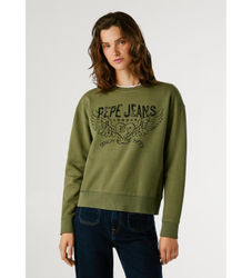 Pepe Jeanstil kvinder. PL5800022 Sweatshirt Beberly grøn (M), Casual, Bomuld, Lange ærmer