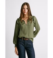 Pepe Jeanstil kvinder. PL3051286 Bluse Miriam grøn (XS), Casual, Polyester, Lange ærmer