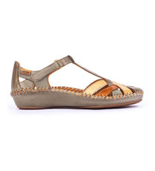 Pikolinostil kvinder. 655-0732C5 Sandaler i læder P.Vallarta grågrøn (40), Fast, Velcro, Casual