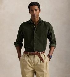 Polo Ralph Laurentil mænd. 710P00518009 Custom Fit fløjlsskjorte grøn (XL), Casual, Bomuld, Lange ærmer