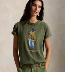 Polo Ralph Laurentil kvinder. 211B17806001 Bomulds-T-shirt med grøn polobjørn (M), Casual, Korte ærmer
