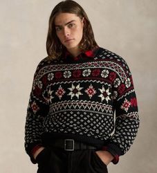 Polo Ralph Laurentil mænd. 710982258001 Kashmir-trøje med sorte snefnug (L), Casual, Flerfarvet