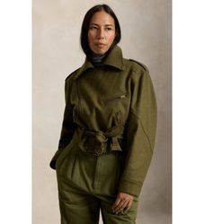 Polo Ralph Laurentil kvinder. 211B23927001 Grøn motorcykeljakke i uld (XL), Casual, Bomuld