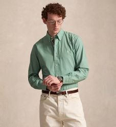 Polo Ralph Laurentil mænd. 710929349504 Grøn Custom Fit skjorte i stretch-poplin (L), Casual, Bomuld, Lange ærmer