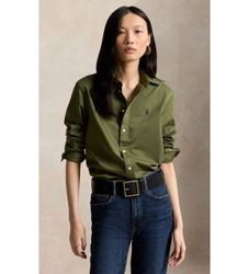 Polo Ralph Laurentil kvinder. 211A92177015 Klassisk pasform grøn bomuldskiper skjorte (XL), Casual, Lange ærmer